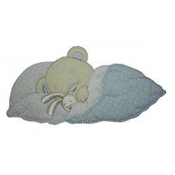 Iron-on Patch - Dreaming Teddy Bear with Rabbit  -  Light Blue